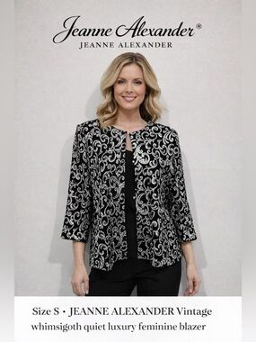 JEANNE ALEXANDER vintage whimsigoth quiet luxury feminine blazer silver /size S